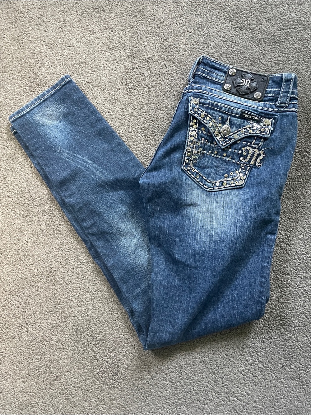 Miss Me Medium Blue Embellished Skinny Jeans
